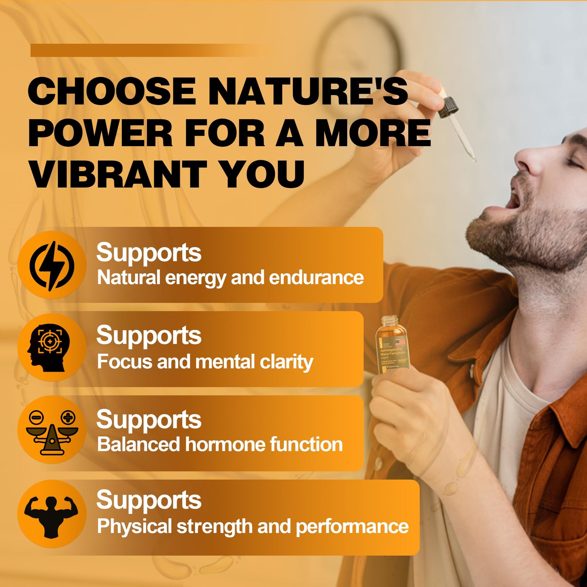 Maca Root Liquid Drops with Ashwagandha and Fenugreek - Focus, Energy and Performance