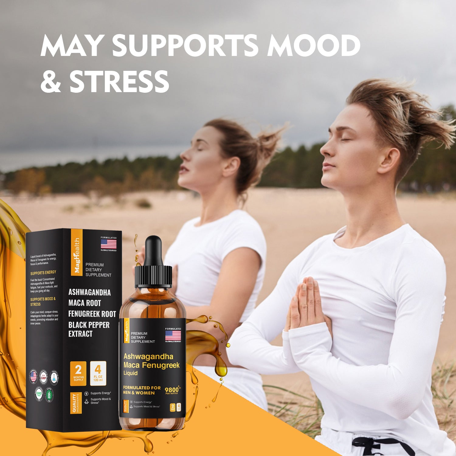 Maca Root Liquid Drops with Ashwagandha and Fenugreek - Focus, Energy and Performance