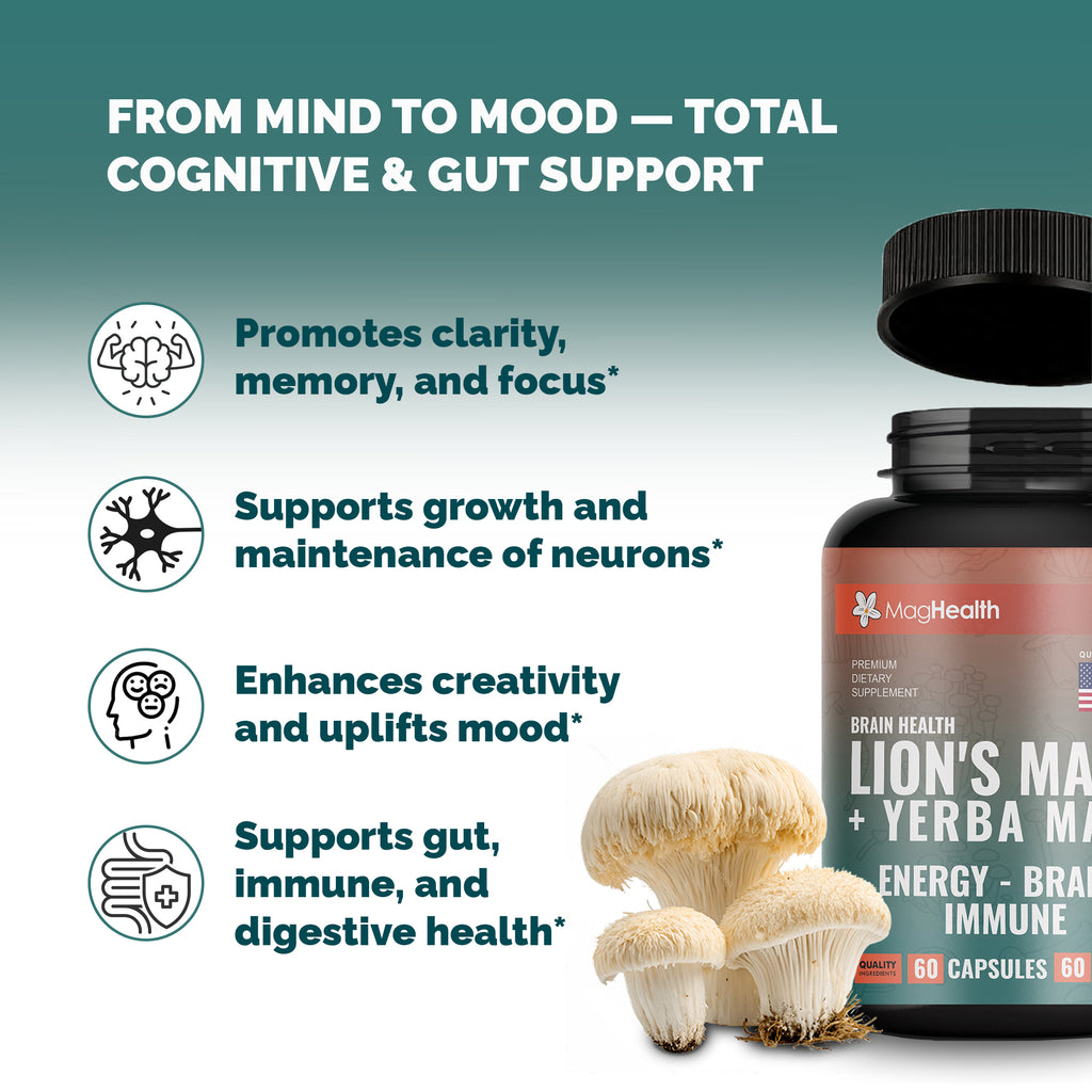 MagHealth Lion's Mane & Yerba Mate Capsules 4-in-1 Nootropic Supplement