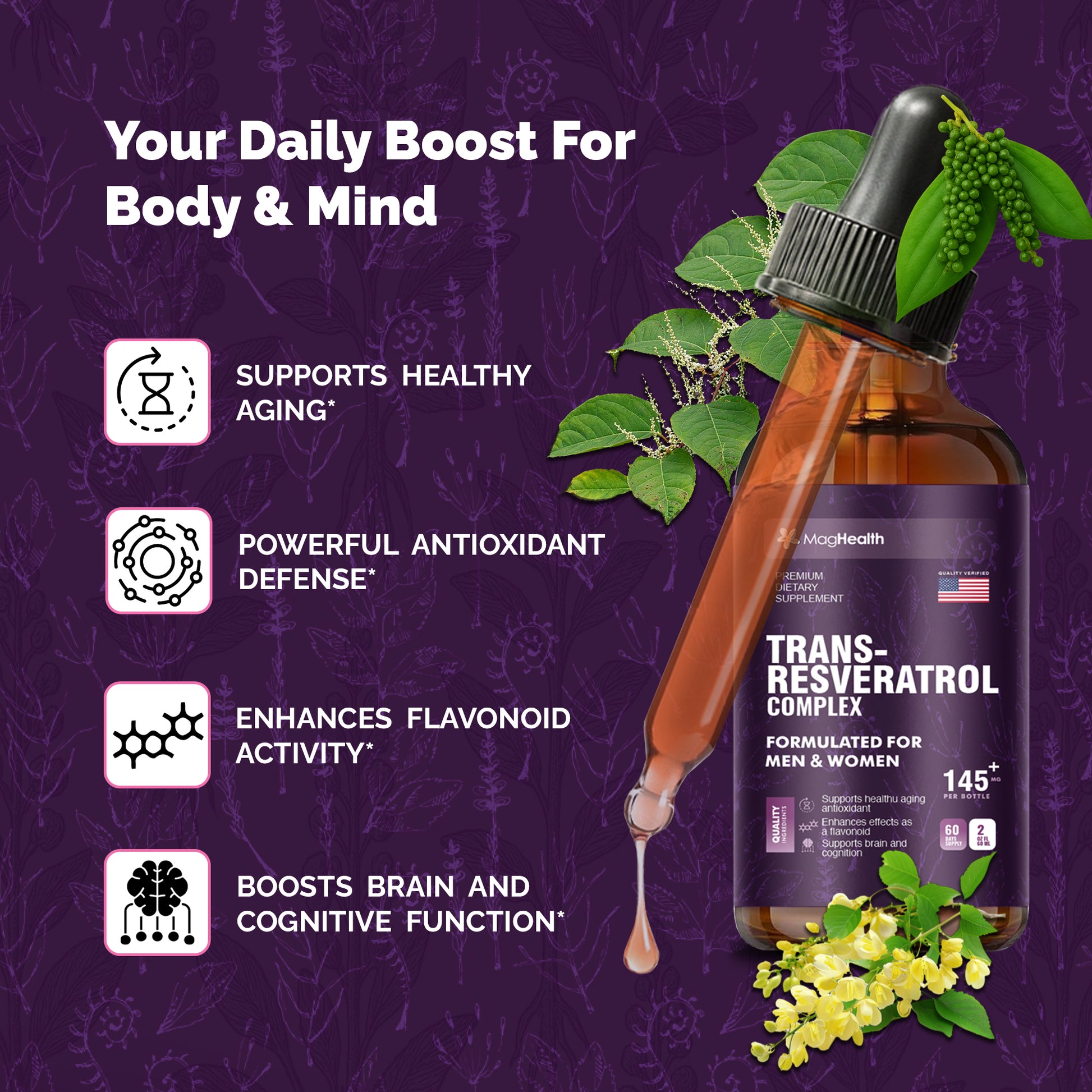 MagHealth Trans-Resveratrol with PQQ, Quercetin & Black Pepper Tincture
