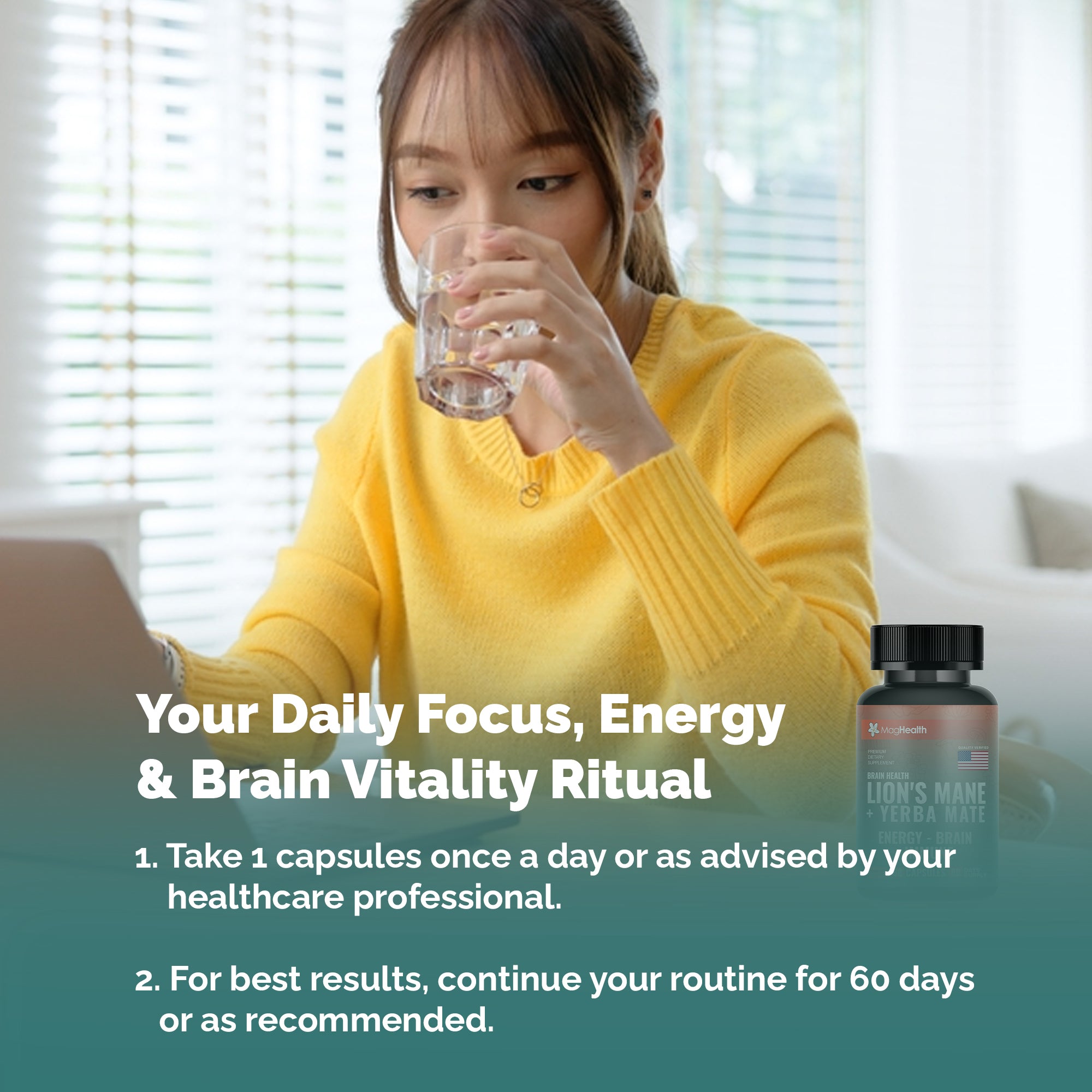 MagHealth Lion's Mane & Yerba Mate Capsules 4-in-1 Nootropic Supplement