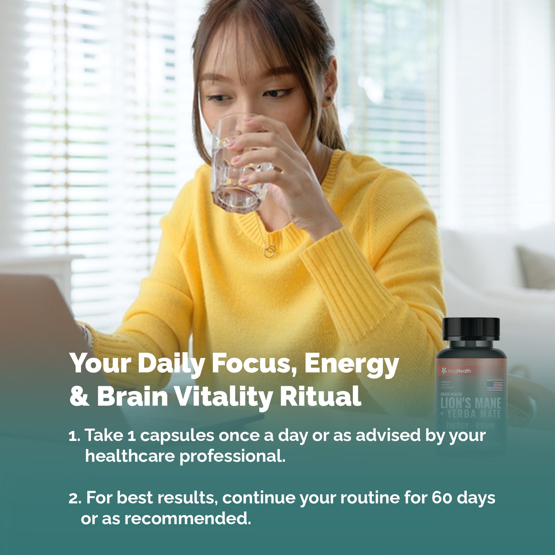 MagHealth Lion's Mane & Yerba Mate Capsules 4-in-1 Nootropic Supplement