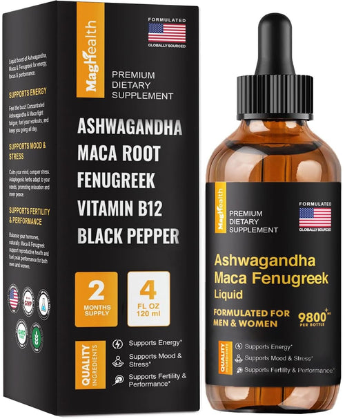Maca Root Liquid Drops with Ashwagandha and Fenugreek - Focus, Energy and Performance