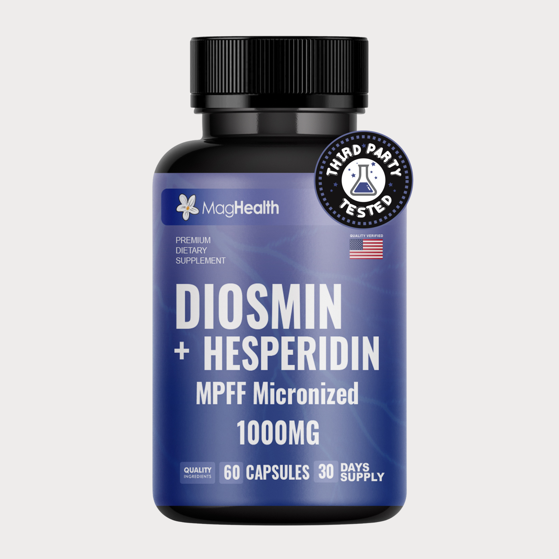 Diosmin Hesperidin 1000mg - MPFF Micronized Formula, 900mg Diosmin + 100mg Hesperidin per Serving | Vein Support, Leg Circulation & Blood Flow Supplement | 60 Capsules, Non-GMO, Gluten Free